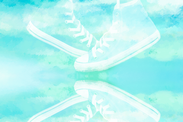 Tênis All Star em edição artística digital, refletido em tons de azul, simbolizando leveza e novas perspectivas.