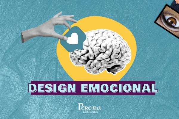 Design emocional representado por cérebro, coração e elementos visuais