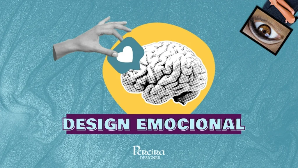 Design emocional representado por cérebro, coração e elementos visuais